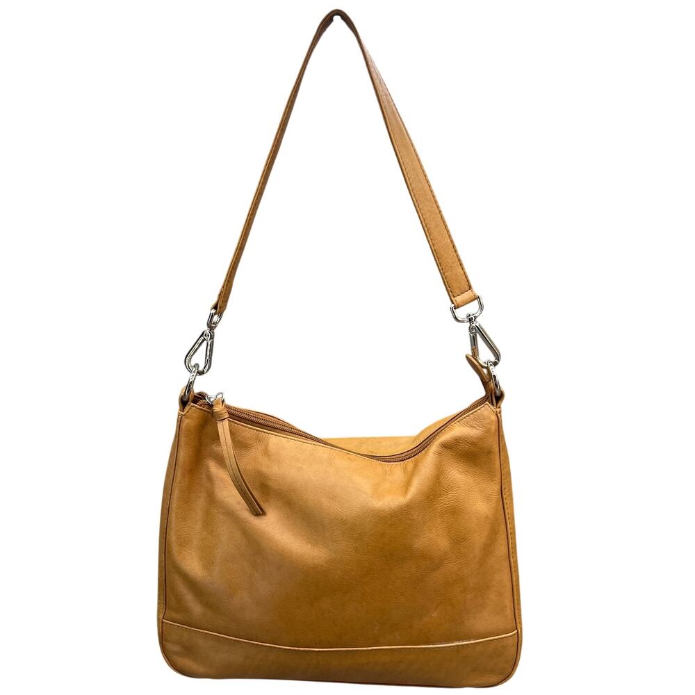 ILI New York RFID Tan Brown Leather Silver Hardware Hobo Bag Purse